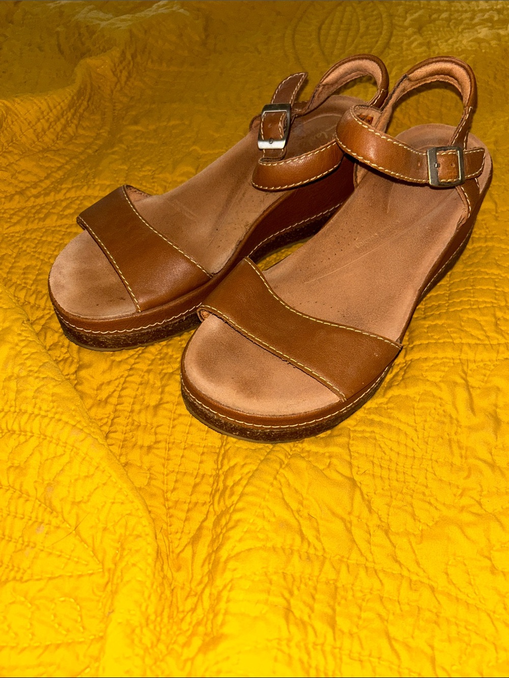 Clarks Tan Leather Slingback Wedge Sandals
